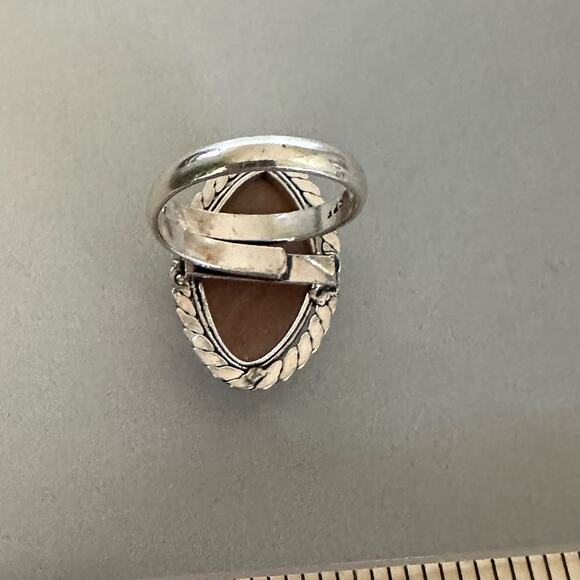 Aventurine gemstone ring adjustable marquee, silver overlay stamped 925 - Picture 5 of 7